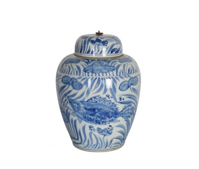 blue and white ceramic jar with lid 