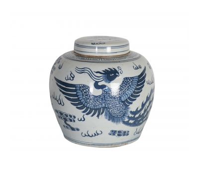 Blue and white ceramic jar with lid 