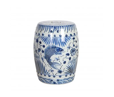 Blue and white Chinese inspired ceramic stool 