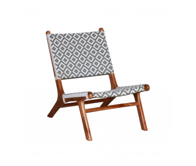 teak and synthetic rattan patio chair in grey and white
