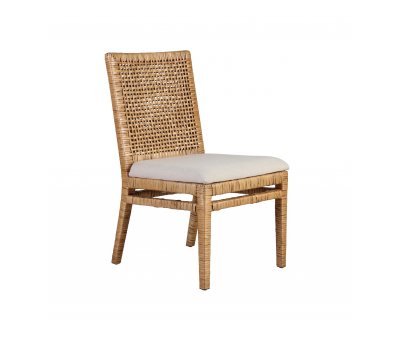 natural rattan dining chair with upholstered seat