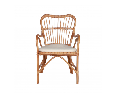 Rattan and cane armchair with seat cushion 