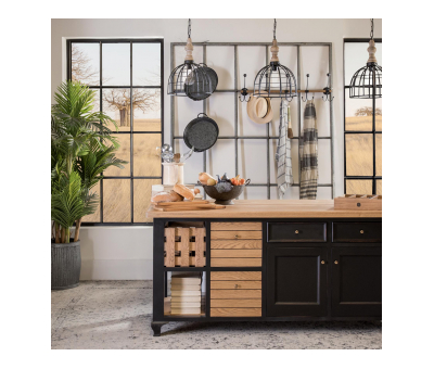 Block & Chisel Kitchen Island in Matt Black Lacquer and Weathered Oak 