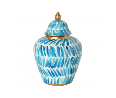 Blue stripe ginger jar with lid