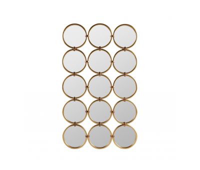 repeated grid circle mirror in rectangle form with gold frame
