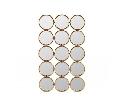 repeated grid circle mirror in rectangle form with gold frame