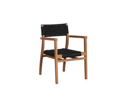 Black rope weave rope chair with teak frame 