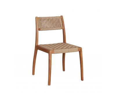 outdoor chair with synthetic rope and teak frame