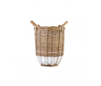 block & Chisel round kubu rattan basket with white stripe