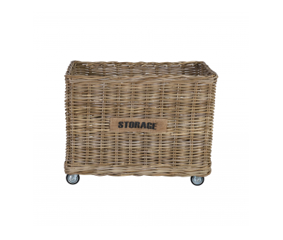 Rattan basket on wheels large