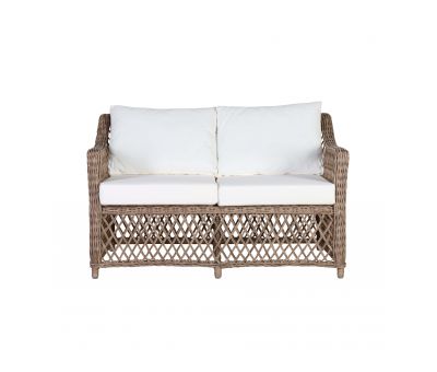 Outdoor 2 seater sofa in synthetic rattan with cushions 