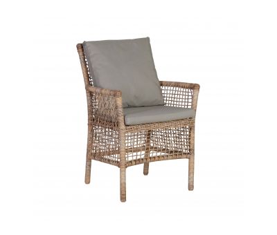 Outdoor cane armchair with grey cushions 