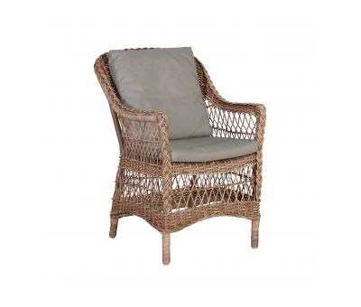 Outdoor armchair in synthetic rattan with cushions