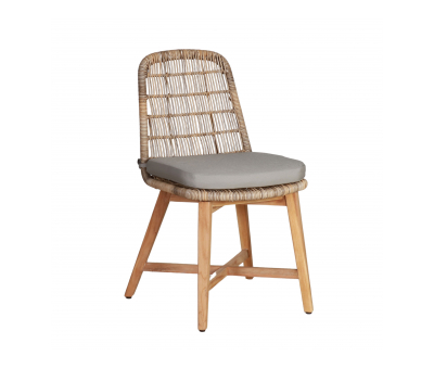 rattan and cane outdoor chair with grey cushion 