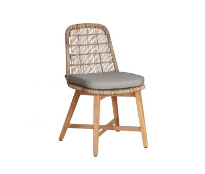 rattan and cane outdoor chair with grey cushion 