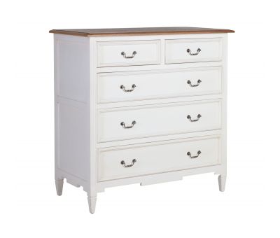 Fps 5 drawer chest of drawers in antique white weathered oak top