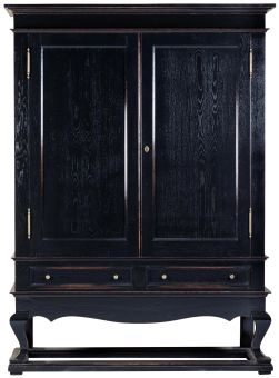 Block & Chisel solid weathered oak drinks cabinet with black lacquer
