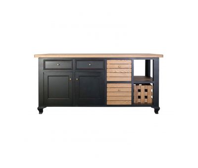 Toulouse kitchen island in black and antique weathered oak 