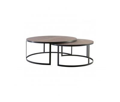 Block & Chisel round antique weathered oak nested coffee table with matt black base
