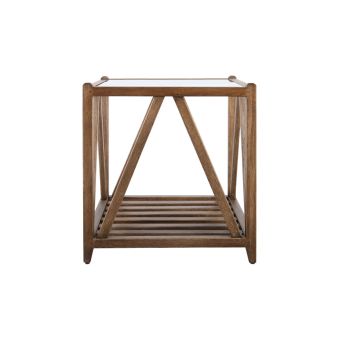 Block & Chisel square solid antique weathered oak side table with a glass top