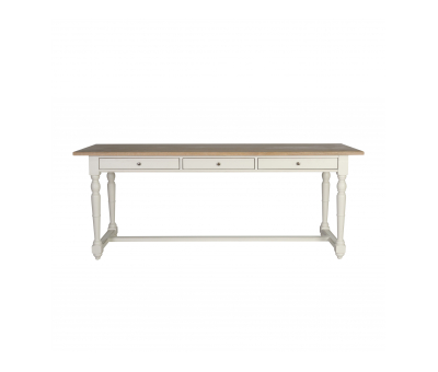 white long writing table or desk with 3 drawers and  wooden top in english country style, made in south africa