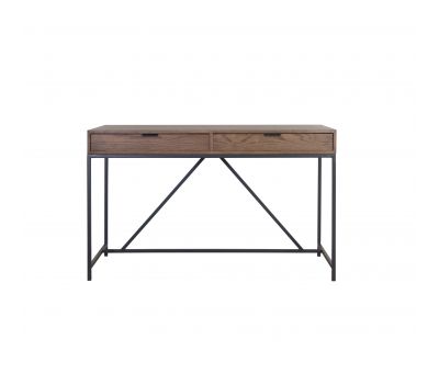 Block & Chisel antique weathered oak desk with matt black wrought iron base