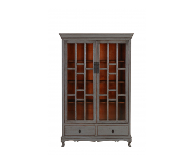 Grey lacquered display cabinet with 2 drawers Indochine collection 