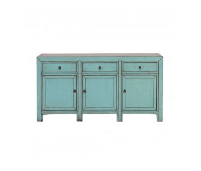 Turquoise blue lacquered sideboard with 3 doors and 3 drawers