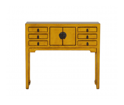 yellow lacquered asian inspired console