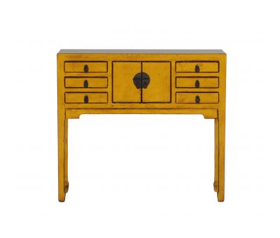 yellow lacquered asian inspired console