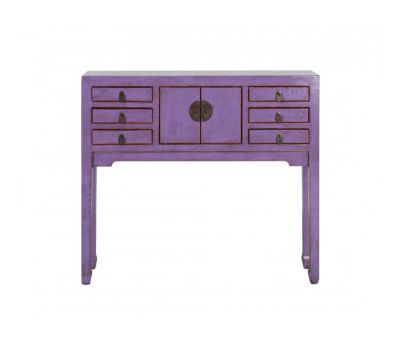 lilac lacquered chinese console with drawers and doors