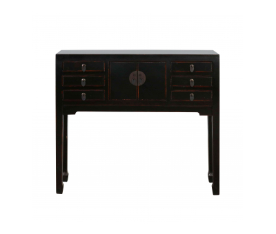 black lacquered console with drawers and cupboard