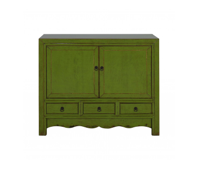 green lacquered chinese sideboard with drawers and doors