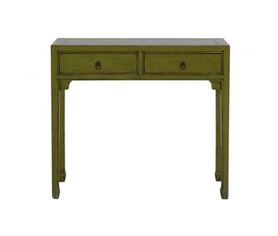 olive green lacquered 2 drawer console 