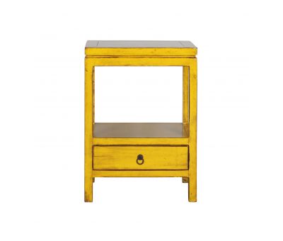 yellow lacquered bedside table with 1 drawer