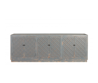grey sideboard with carved detail on doors indochine collection 
