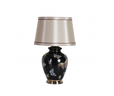 black ceramic lamp base with butterfly print including shade