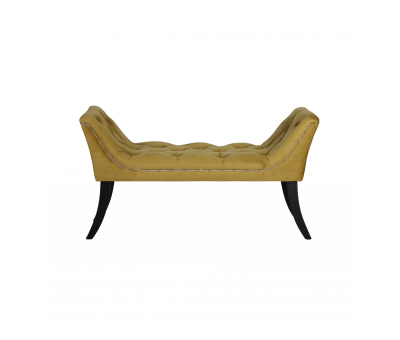 upholstered bedend in gold velvet with button detail