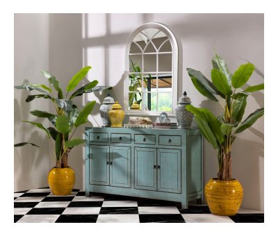light blue lacquered chinese sideboard with storage