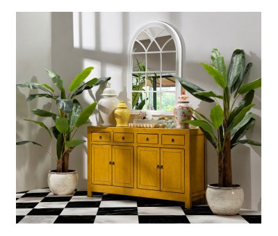 yellow lacquered Chinese sideboard with storage