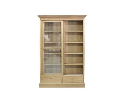 Block & Chisel solid weathered oak glass fronted bookcase