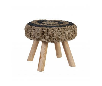 Block & Chisel round woven pandanus stool with teak wood legs