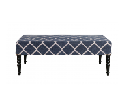blue and white ottoman with wooden legs