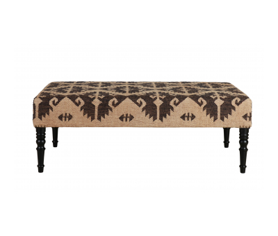 brown and tan ottoman with wooden legs