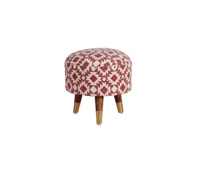 red and white round footstool