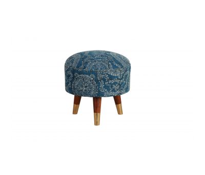 Block & Chisel round blue and white cotton upholstered stool