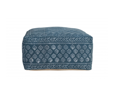 blue and white sqaure pouffe