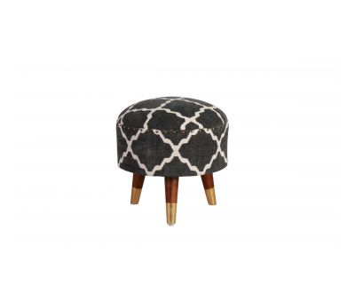 Block & Chisel round black and white print cotton upholstered stool