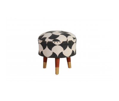 Block & Chisel round black and off white print cotton upholstered stool