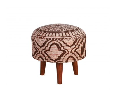 Block & Chisel round brown and black print cotton upholstered stool